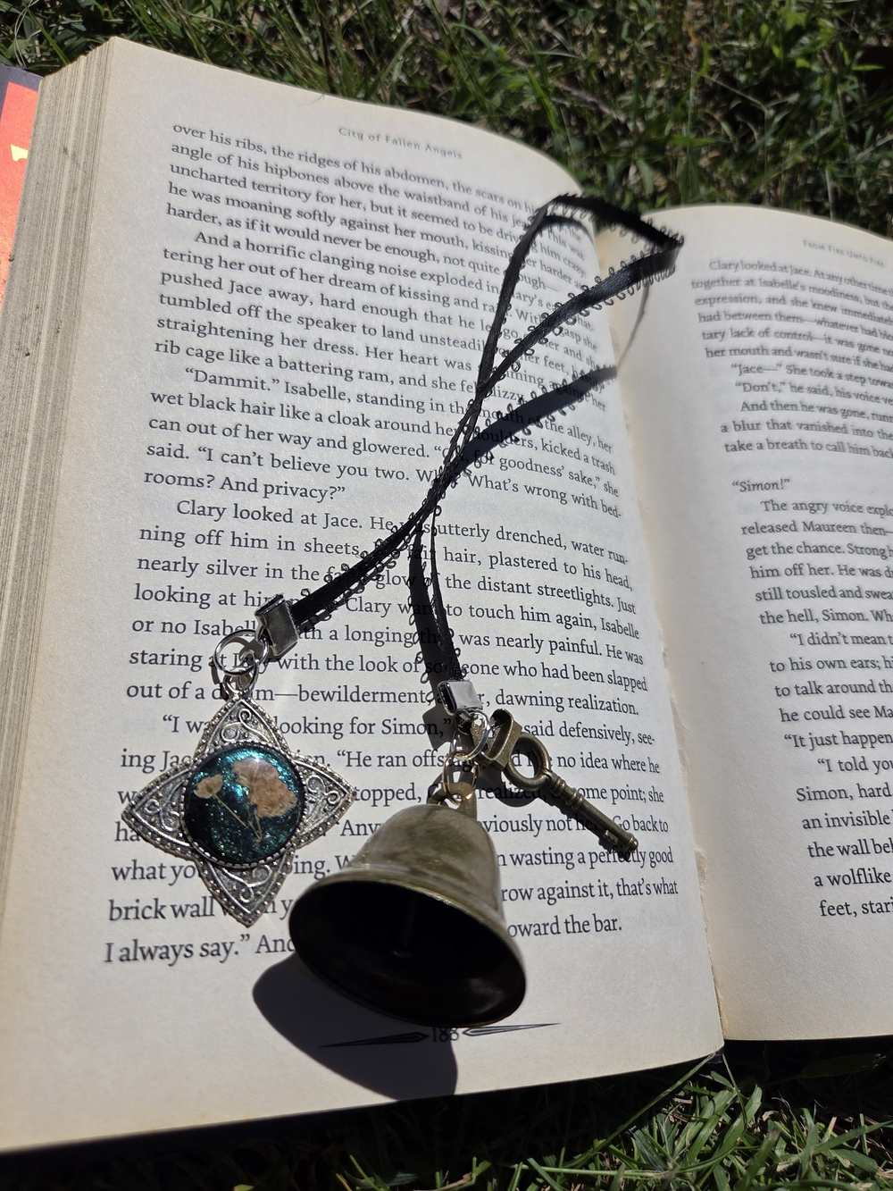 Book Thong with Turquoise Resin And Witch Bell/Key Accent
